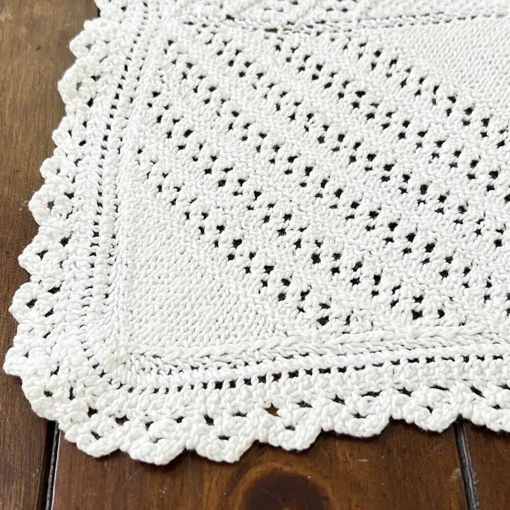 Knitted Lace Doily Off White Square 13